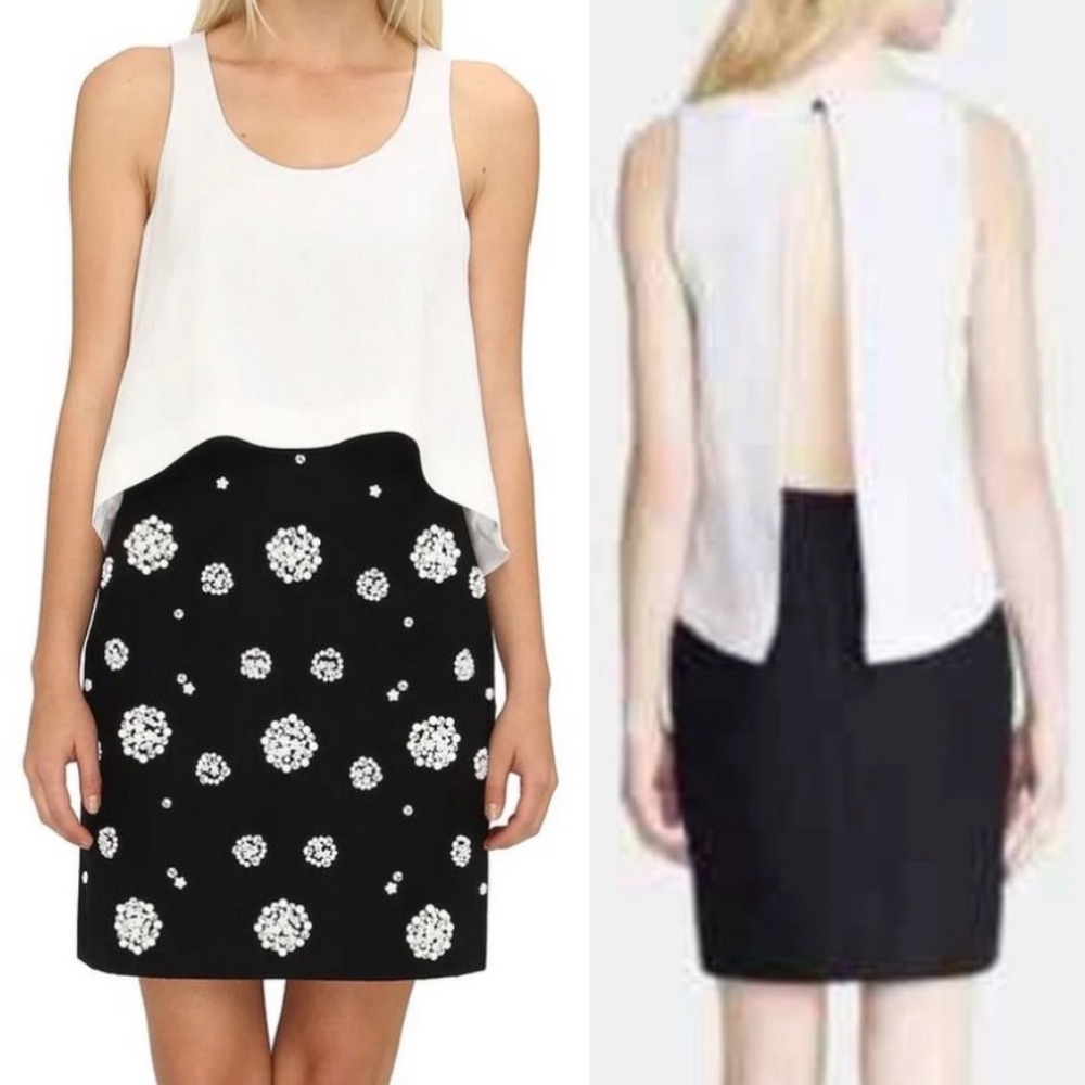 Tibi Cape Dress Double Layered w‎ Open Back Beaded Sheath Size 6